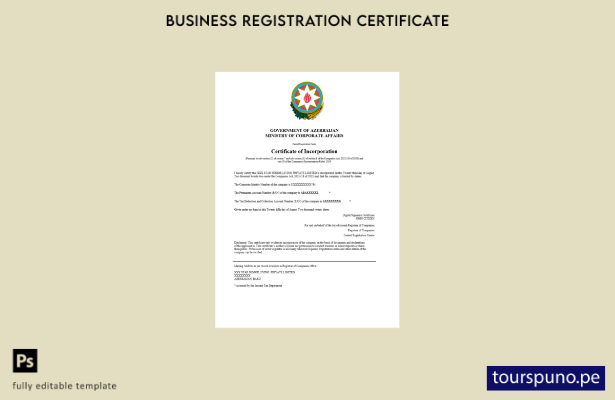listo para imprimir Certificado de registro de Azerbaiyán Plantilla de plantilla
